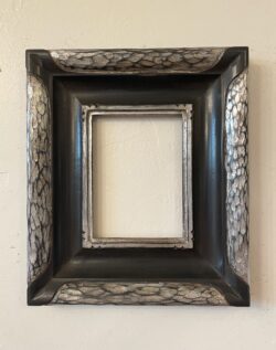6x8 3.5" scoop. Silver metal leaf and black #5